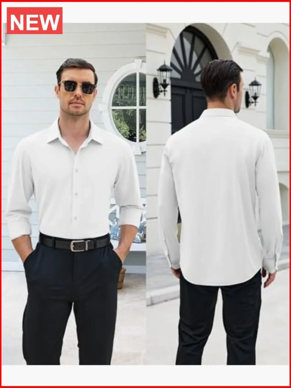 Men's Cotton Blend Button Down Dress Shirt Wrinkle Free Regular Fit Long Sleeve - Picture 5 of 7